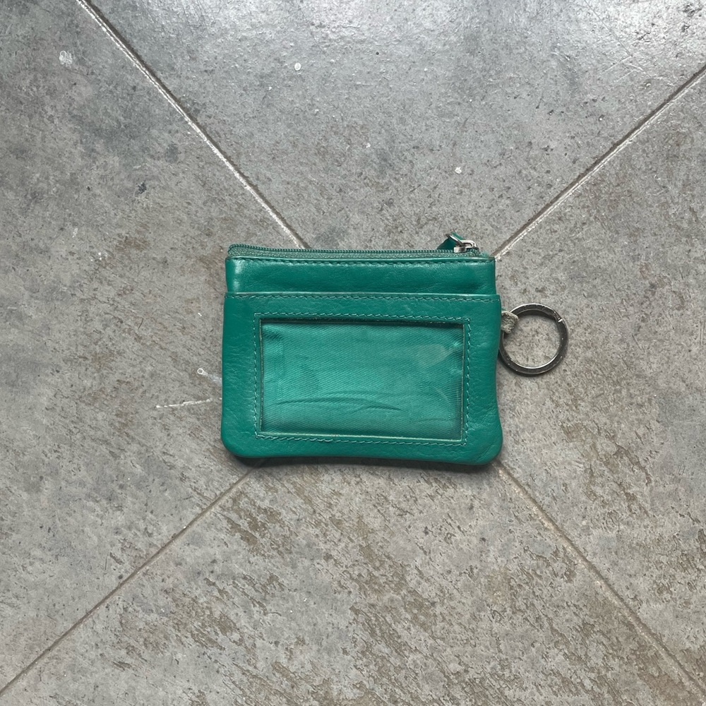 Small Genuine Leather Zipped Coin Pouch W/ Keyring